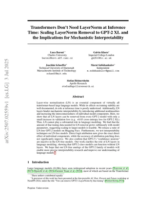 Transformers Don't Need LayerNorm at Inference Time: Scaling LayerNorm Removal to GPT-2 XL and the Implications for Mechanistic Interpretability